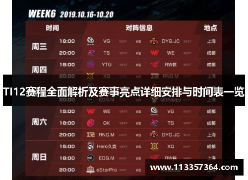 TI12赛程全面解析及赛事亮点详细安排与时间表一览